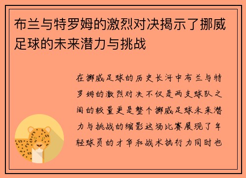 布兰与特罗姆的激烈对决揭示了挪威足球的未来潜力与挑战